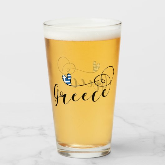Griekse vlag in een hart, Griekenland Glas (Achterkant gevuld)