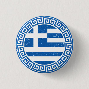 griekse vlag met griekse sleutel patroon ontwerp B Ronde Button 3,2 Cm
