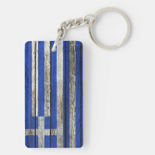 Griekse vlag met ruw houtachtig effect sleutelhanger