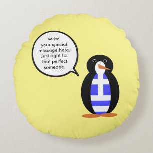 Griekse Vlag Pratende Mevrouw Pinguïn Persoonlijk Rond Kussen