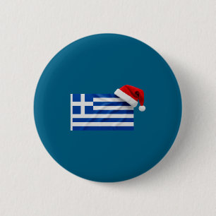 Griekse Vlag Santa Hoed Grappig Griekenland Kerstm Ronde Button 5,7 Cm