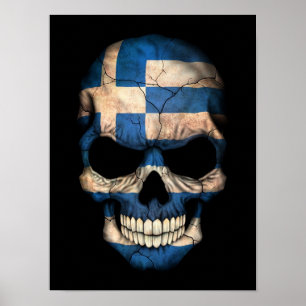 Griekse vlag schedel op zwart poster