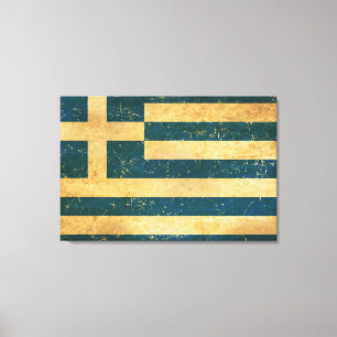 Griekse Vlag Vintage Grunge Ontwerp Canvas Afdruk