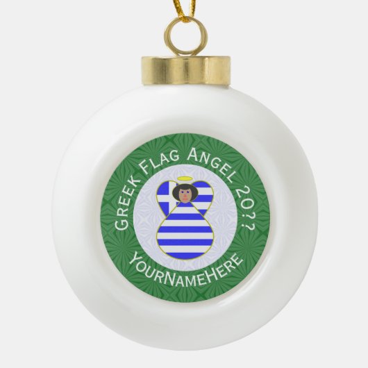Griekse vlag Zwarte Haire Angel - Jaar Keramische Bal Ornament (Voorkant)