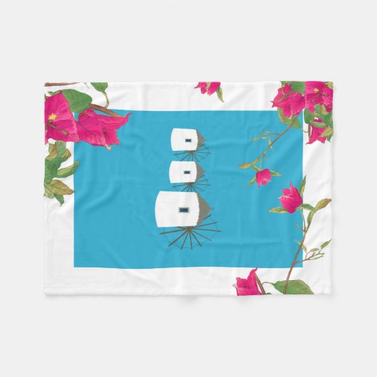 Griekse windmolens op het Griekse eiland Bougainvi Fleece Deken (Voorkant (Horizontaal))