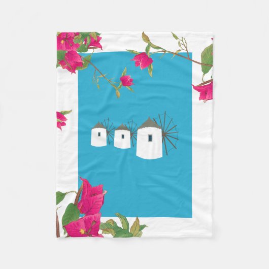 Griekse windmolens op het Griekse eiland Bougainvi Fleece Deken (Voorkant)