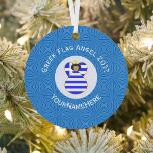 Griekse Zwarte Haar Engel Hanukkah Vlag Gepersonal Metalen Ornament