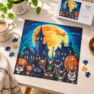 Griekse Zwarte Katten Behekst Dorp Halloween Nacht Legpuzzel