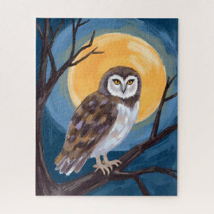 Griezelen Uil Volle Maan Gelukkig Halloween Legpuzzel