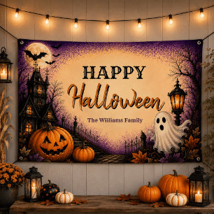 Griezelhuis Halloween Feest Spandoek