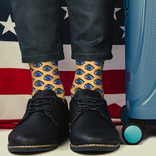 Griezelig Blauw Oog Pixel Kunst Cool Modern Grappi Sokken