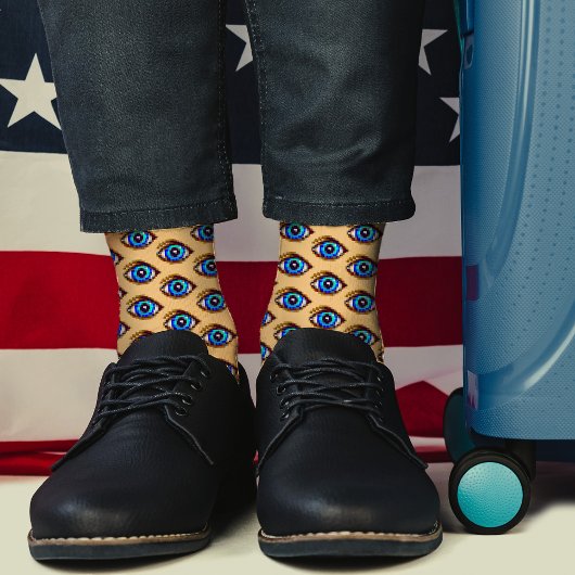 Griezelig Blauw Oog Pixel Kunst Cool Modern Grappi Sokken