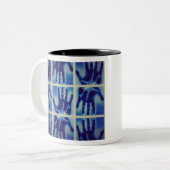 griezelig blauw tweekleurige koffiemok (Voorkant links)