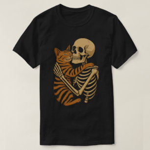 Griezelig Cute Kat – Skelet Knuffelende Kitty Kuns T-shirt