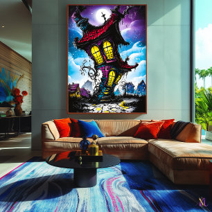 Griezelig Gedraaid Huis – Gotische Fantasie Kunst Poster