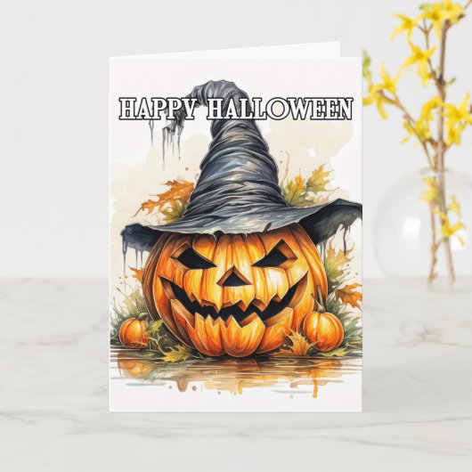 Griezelig Gelukkig Halloween Pompoen Heks Kaart (Gele Bloem)