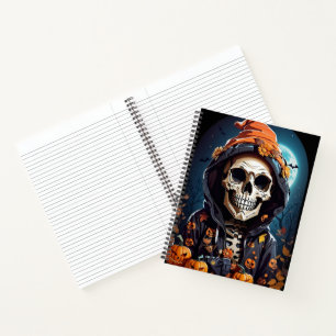 Griezelig Grinning Skeleton Halloween Notitieboek