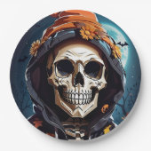Griezelig Grinning Skeleton Halloween Papieren Bordje (Voorkant)