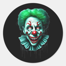 Griezelig groen haar clown ronde sticker