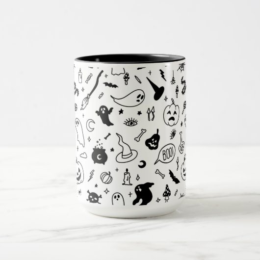 griezelig halloween party doodle patroon mok (Midden)