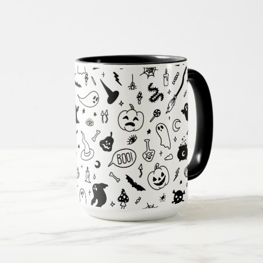 griezelig halloween party doodle patroon mok (Voorkant rechts)