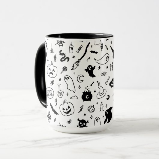 griezelig halloween party doodle patroon mok (Voorkant links)