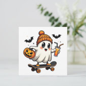 Griezelig Halloween Schaatsen Pompoen Kruiden Gees Aankondiging (Staand voorkant)