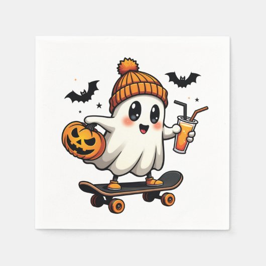 Griezelig Halloween Schaatsen Pompoen Kruiden Gees Servet (Voorkant)