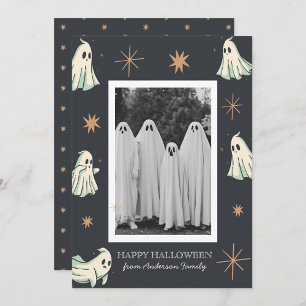 Griezelig Halloween-spookachtig familie foto Feestdagenkaart