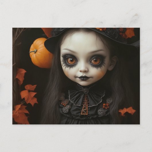 griezelig hekspop Oranje ogen spookachtig hallowee Feestdagenkaart (Voorkant)