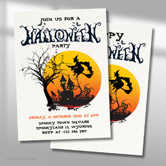 Griezelig Huis Oranje Vintage Halloween Feest Kaart