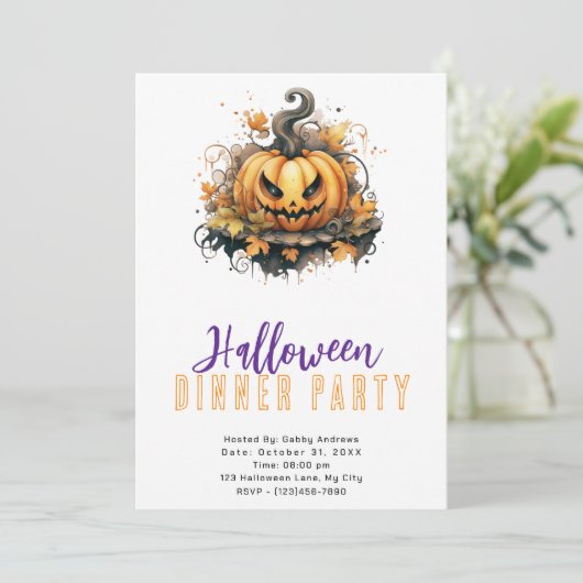 Griezelig Jack-O' Lantern Halloween Diner Feest Kaart (Staand voorkant)