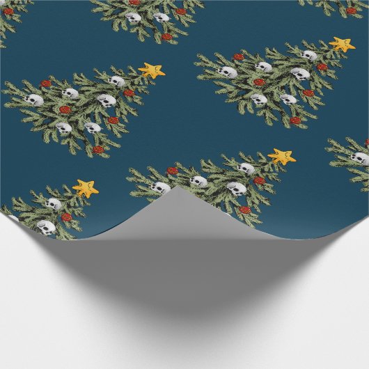Griezelig kerstboom schedel inpakpapier (Hoek)
