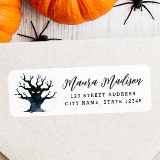 Griezelig knoestig Halloween-boom retouradres Etiket