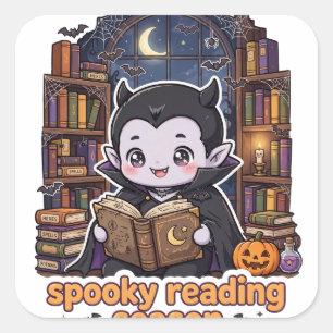 Griezelig Lees Seizoen Schattige Vampier Bibliothe Vierkante Sticker