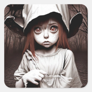 Griezelig Meisje Big Eyed Chibi Halloween Vierkante Sticker