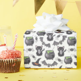 griezelig nacht spooky heks kat halloween patroon cadeaupapier