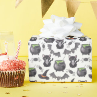 griezelig nacht spooky heks kat halloween patroon cadeaupapier