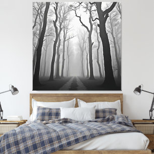 Griezelig Nevelig Bospad Kunst Canvas Afdruk