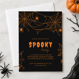 Griezelig Oranje Halloween Spinnenweb Feest Kaart