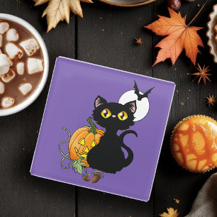 Griezelig Paarse Schattige Zwarte Kat Halloween Po Glazen Onderzetter