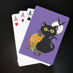 Griezelig Paarse Schattige Zwarte Kat Halloween Po Pokerkaarten