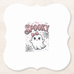 Griezelig Schattig Geest Vintage Halloween T-shirt Kartonnen Onderzetters