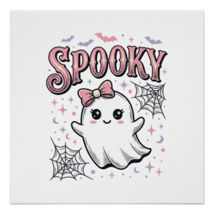 Griezelig Schattig Geest Vintage Halloween T-shirt Perfect Poster