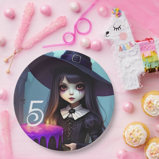 Griezelig Schattigee, Paarse heksenverjaardag, got Papieren Bordje (Feest)