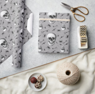 Griezelig Schedel en Spinnen Patroon Halloween Cadeaupapier