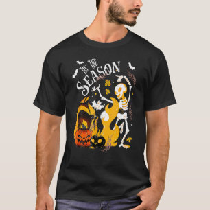 Griezelig Seizoen Dansend Skelet Zwarte Kat Hallow T-shirt