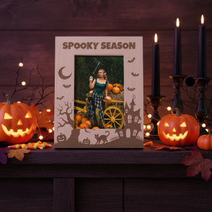 Griezelig Seizoen Halloween Scène Gegraveerde Lijstjes