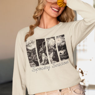 Griezelig Seizoen Oude Halloween Geest Pompoen Tri-Blend Shirt