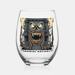 Griezelig Seizoen T-Shirt Vintage Gravure Hallowee Wijnglas Zonder Voet